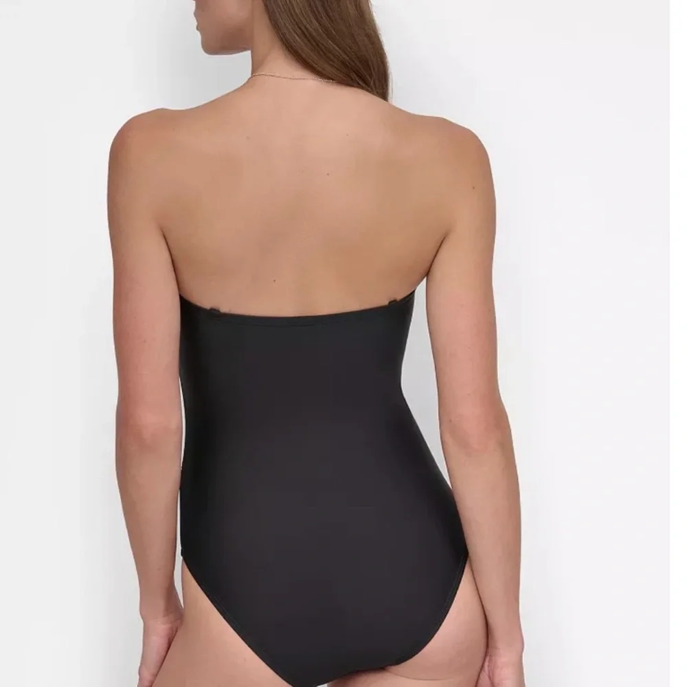DKNY Black U-Wire Bandeau One Piece Swimsuit Tummy Control Removable Straps - Picture 4 of 7
